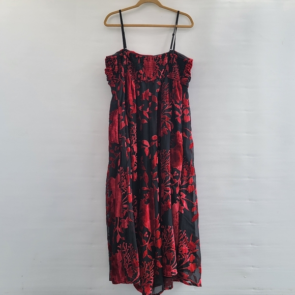 Anthropologie Hutch Mabel Red Black Floral Velvet Jumpsuit Size XL Wide Leg - Picture 9 of 14